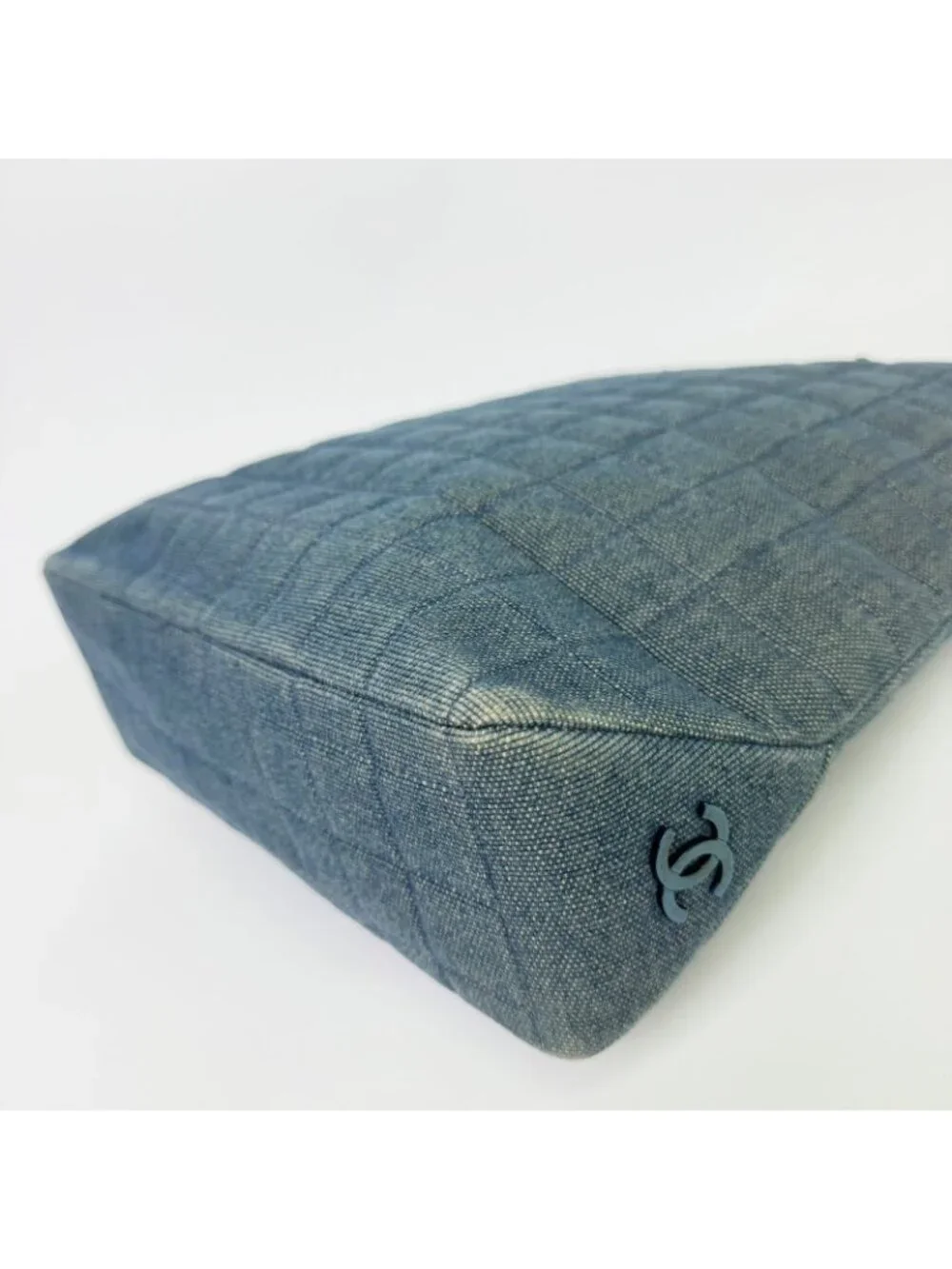 Chanel CC Logo Plastic Chain Handbag Denim Blue Seal Vintage